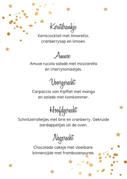 Kerstmenukaart confetti goudlook 3