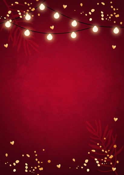 Kerstmenukaart lampjes confetti goudlook rood 2
