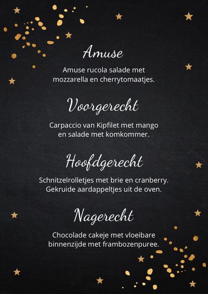 Kerstmenukaart met gouden confetti 3