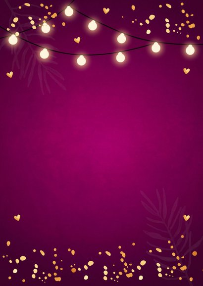 Kerstmenukaart paars goudlook confetti lampjes 2