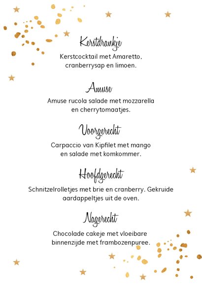Kerstmenukaart gouden confetti 3