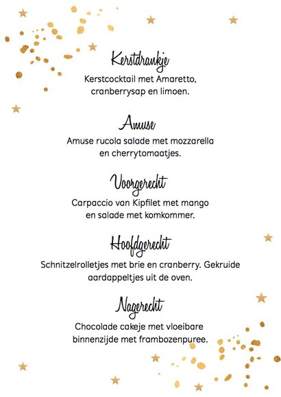 Kerstmenukaart gouden confetti 3