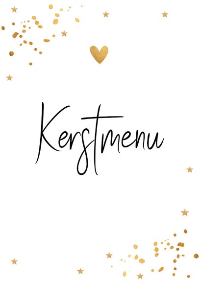 Kerstmenukaart wit brush strook sterren goudlook 2