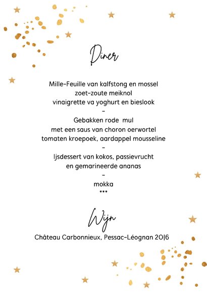 Kerstmenukaart wit brush strook sterren goudlook 3