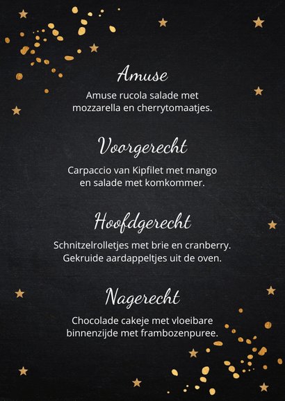 Kerstmenukaart zwart goudlook confetti 3