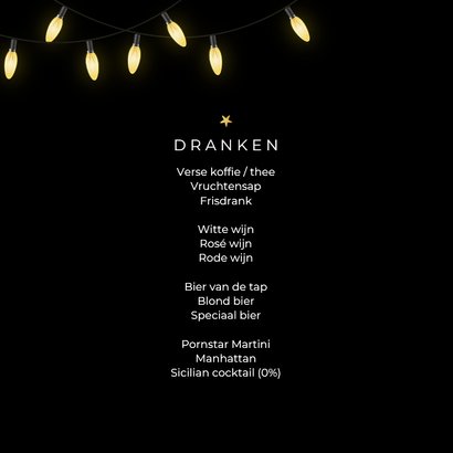 Kerstmis menukaart lampjes goud 2