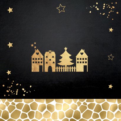 Kerstverhuiskaart foto huisjes panterprint goudlook 2