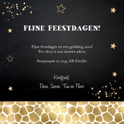 Kerstverhuiskaart foto huisjes panterprint goudlook 3