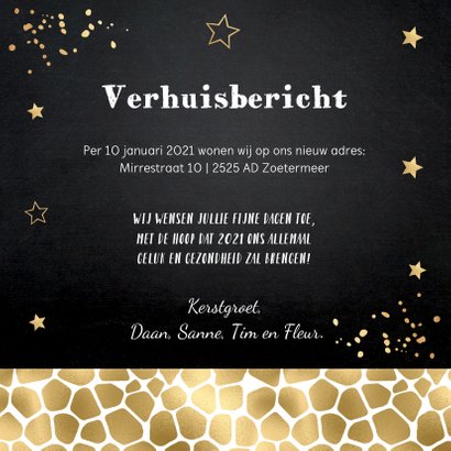 Kerstverhuiskaart foto huisjes panterprint goudlook 3