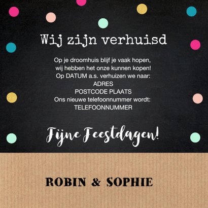 Kerstverhuiskaart huisje confetti kleur 3