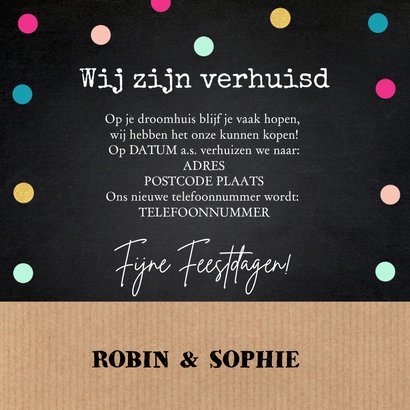 Kerstverhuiskaart huisje confetti kleur 3