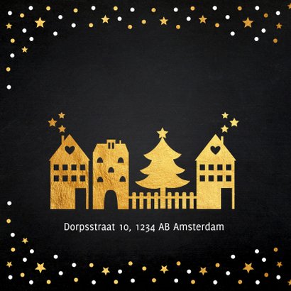 Kerstverhuiskaart huisjes goudlook 2