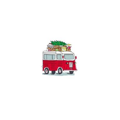 Kerstverhuiskaart met HY busje en foto's Achterkant