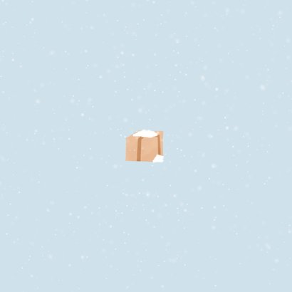 Kerstverhuiskaart met sneeuwpop en slee met dozen Achterkant