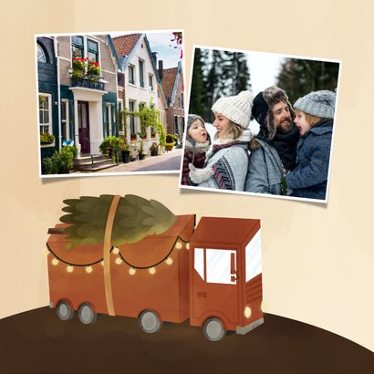 Kerstverhuiskaart met vrachtwagen met kerstboom 2