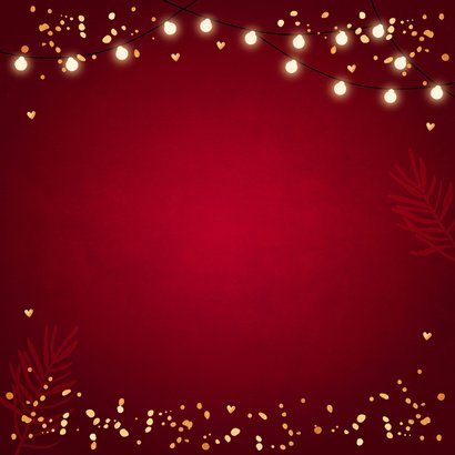 Kerstverhuiskaart rood huisjes lampjes goudlook Achterkant