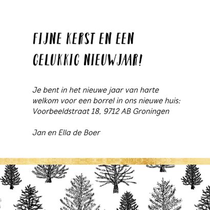 Kerstverhuiskaart zwart-wit goud 3