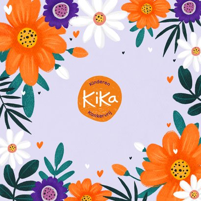 KiKa verjaardagskaart oranje paars en witte bloemen 2