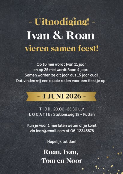 Kinderfeest samen jarig met kinderfoto's en foliedruk 3