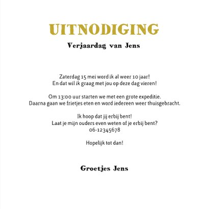 Kinderfeest uitnodiging stoer en avontuurlijk 3