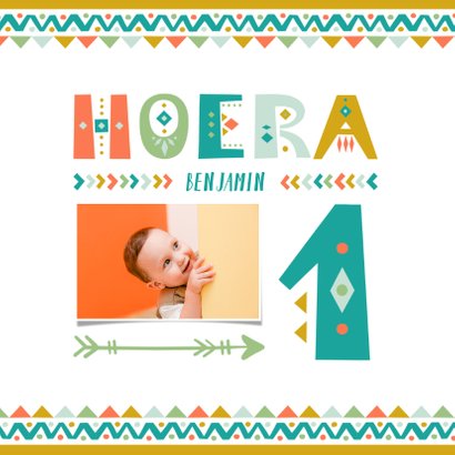 Kinderfeestje 1 jaar tribal stijl jongen uitnodiging 2