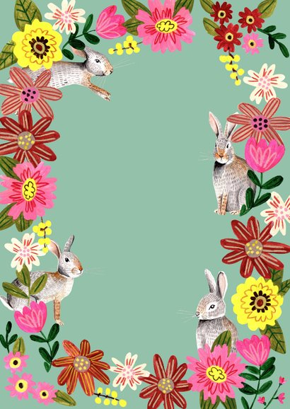 Kinderfeestje bloemen en konijnen Achterkant
