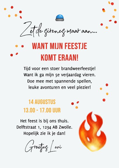 Kinderfeestje brandweer thema uitnodiging foto vuur 3
