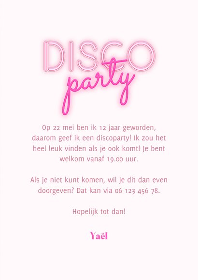 Kinderfeestje disco party met discobal en neon tekst 3