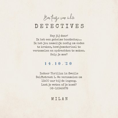Kinderfeestje escaperoom mysterie detective uitnodiging 3
