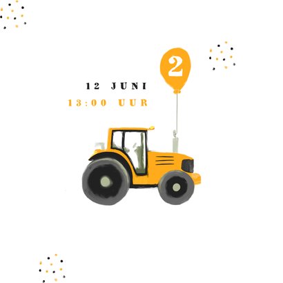 Kinderfeestje hippe uitnodiging tractor confetti foto 2