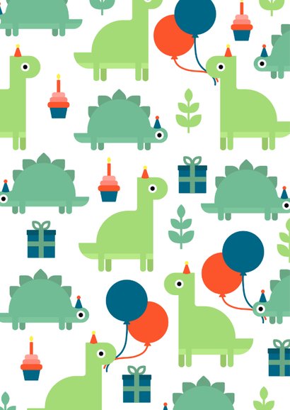 Kinderfeestje kaart met feestende dino's 2