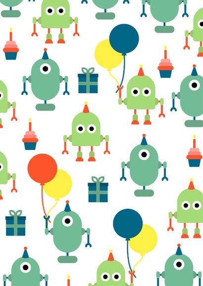 Kinderfeestje kaart met feestende robots 2