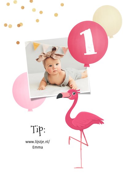 Kinderfeestje meisje flamingo ballonnen confetti foto 2