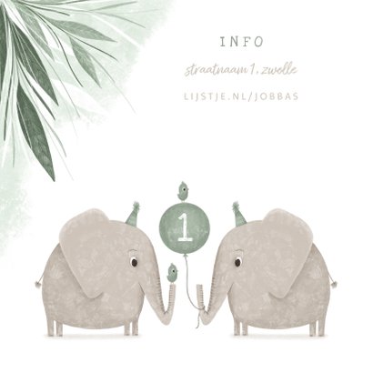 Kinderfeestje olifant tweeling met vogeltjes en ballon 2