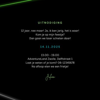 Kinderfeestje stoer lasergamen schieten laserparty neon 3