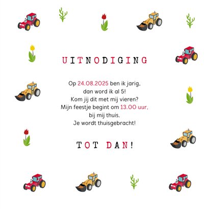 Kinderfeestje tractor boerderij uitnodiging jongen stoer 3