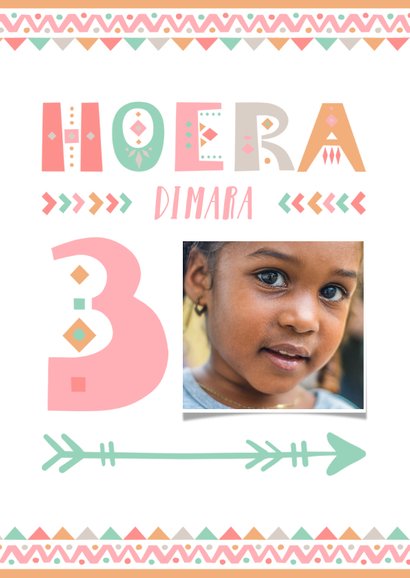 Kinderfeestje tribal stijl uitnodiging 3 jaar meisje 2