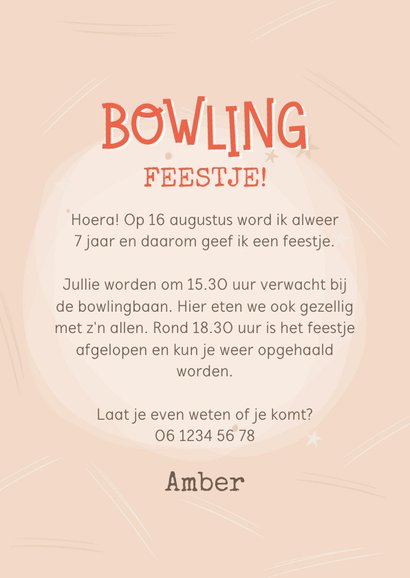 Kinderfeestje uitnodiging bowlingfeestje kegels foto 3