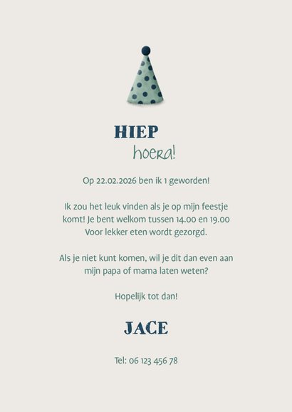 Kinderfeestje uitnodiging dinosaurus met hoedje en vlagjes 3