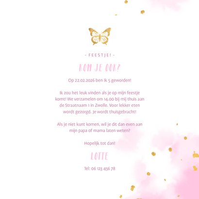 Kinderfeestje uitnodiging foto met vlinder en spetters 3