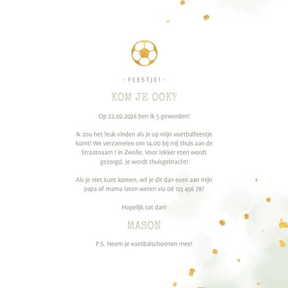 Kinderfeestje uitnodiging foto met voetbal en spetters 3