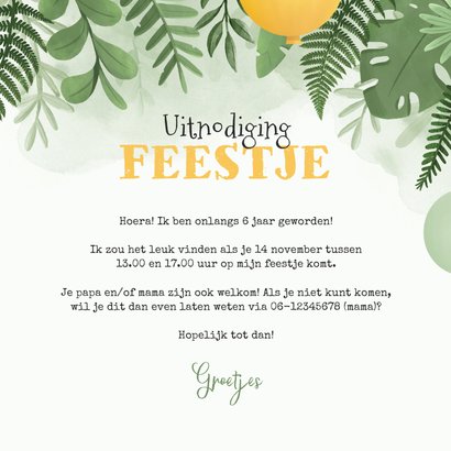 Kinderfeestje uitnodiging jungle leeuw ballonnen 3