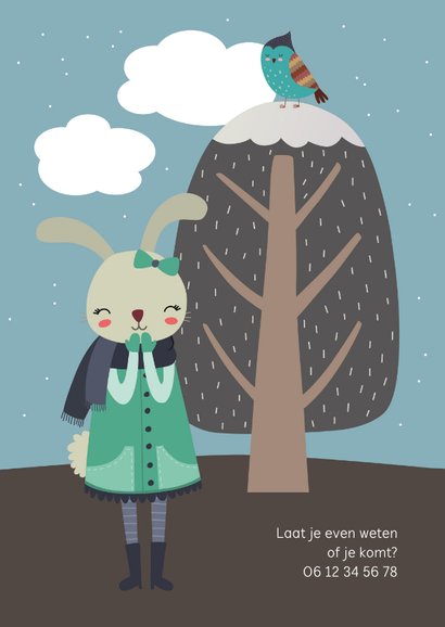Kinderfeestje uitnodiging konijn meisje winter 2