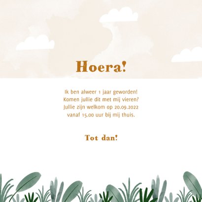 Kinderfeestje uitnodiging leeuw en jungle bladeren 3