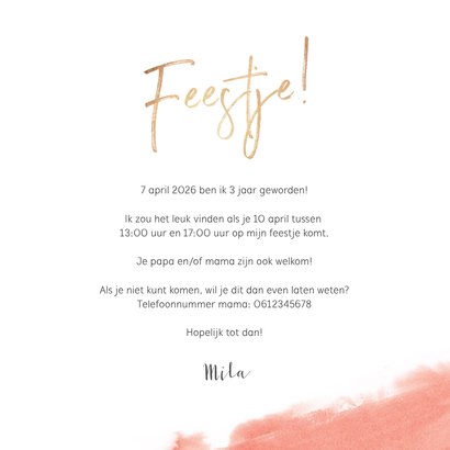 Kinderfeestje uitnodiging lief roze met hartjes en eenhoorn 3