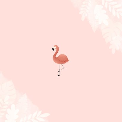 Kinderfeestje uitnodiging meisje met flamingo, jungle & foto Achterkant