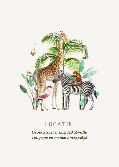 Kinderfeestje uitnodiging met jungle dieren 2