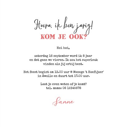 Kinderfeestje uitnodiging paarden paardrijden dieren hartjes 3