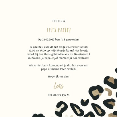 Kinderfeestje uitnodiging panterprint goudlook 3