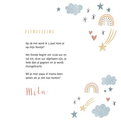 Kinderfeestje uitnodiging regenboogjes, sterretjes & hartjes 3